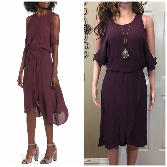 Leith Dresses & Skirts - Purple burgundy cold shoulder midi dress